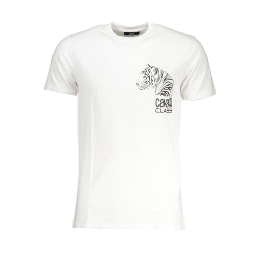 T-Shirt by Cavalli Class for men in cotton white & print showcases a chic silhouette, artfully detailed with a chic and for a chic finish.