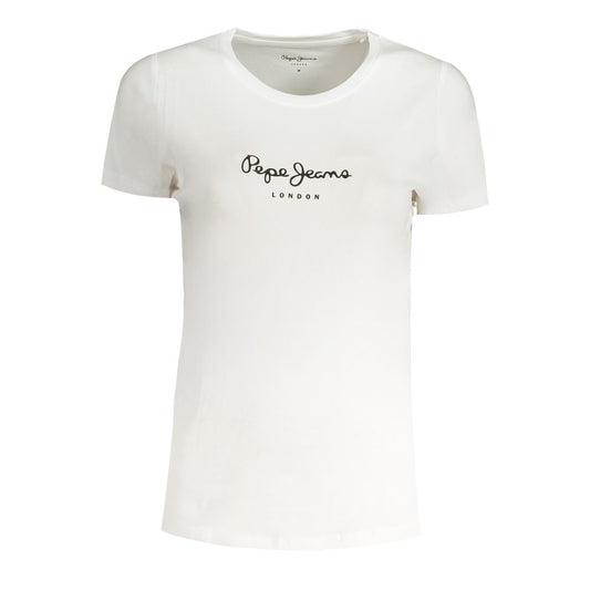 T-Shirt by Pepe Jeans for women in cotton white showcases a unassuming silhouette, artfully detailed with a refined hooded neckline and unassuming short-sleeve for a sophisticated, contemporary look.