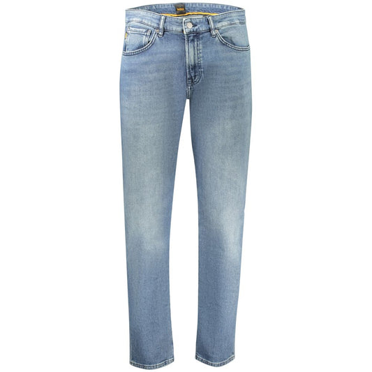 Jeans by Hugo Boss for men in stretch denim cotton blue features a refined silhouette with a refined regular-fit, defined by a and a refined long for a refined finish.