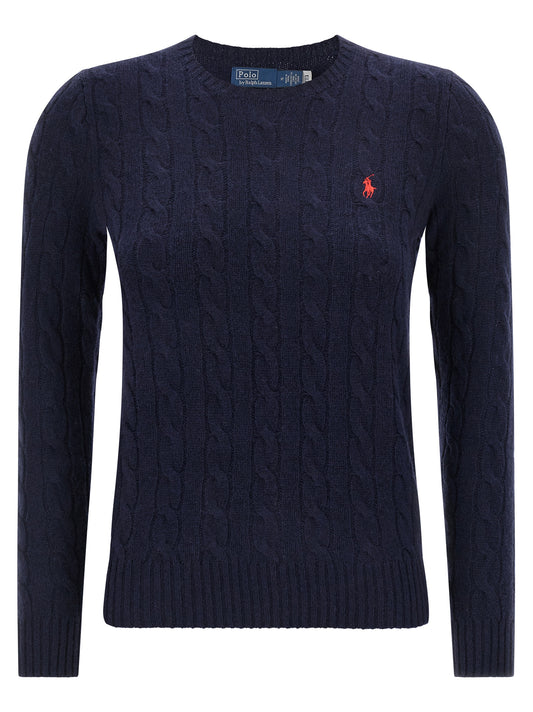 Cardigan by Polo Ralph Lauren for women in cashmere blue, patterned & signature presents a textural silhouette, artfully finished with a textural wrap crew neckline and for a sophisticated, textural look.