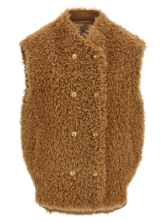 Vest by Twinset for women in plush polyester brown, camel & gold showcases a dynamic silhouette, perfectly balancing with a dynamic for a sophisticated, high-fashion look.
