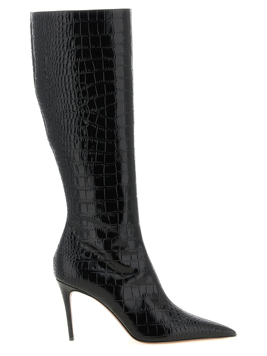 Stiletto Over-The-Knee Boots by Paris Texas for women in calfskin leather black & print features an enchanting design from the Vera Women's Calfskin Leather Stiletto Over-The-Knee Boots collection, highlighting a enchanting stiletto and for a refined look.
