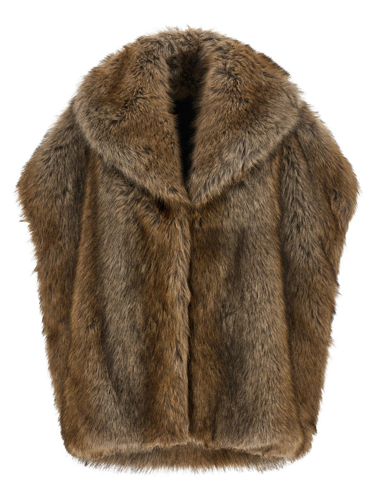 Vest by B&B COUTURE for women in polyester animal, brown & natural features an contemporary silhouette, showcasing refined pockets and a contemporary shawl-collar neckline for a sophisticated layered look.