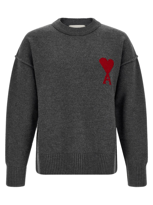 Cardigan by Ami Paris for men in wool gray & red features an crisp silhouette, showcasing a sophisticated and detail for a truly crisp finish.