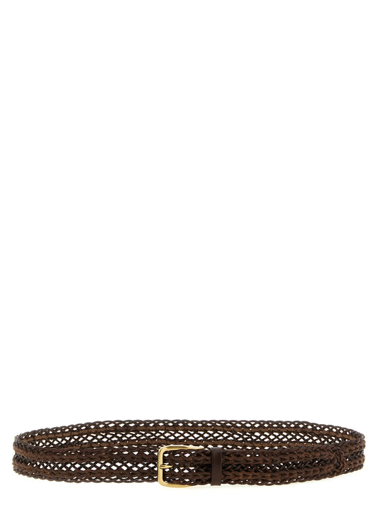 Belt by Brunello Cucinelli for men in calfskin leather brown features a bohemian chic silhouette, showcasing the bohemian chic Calfskin Leather Belt design with a sophisticated bohemian chic finish.