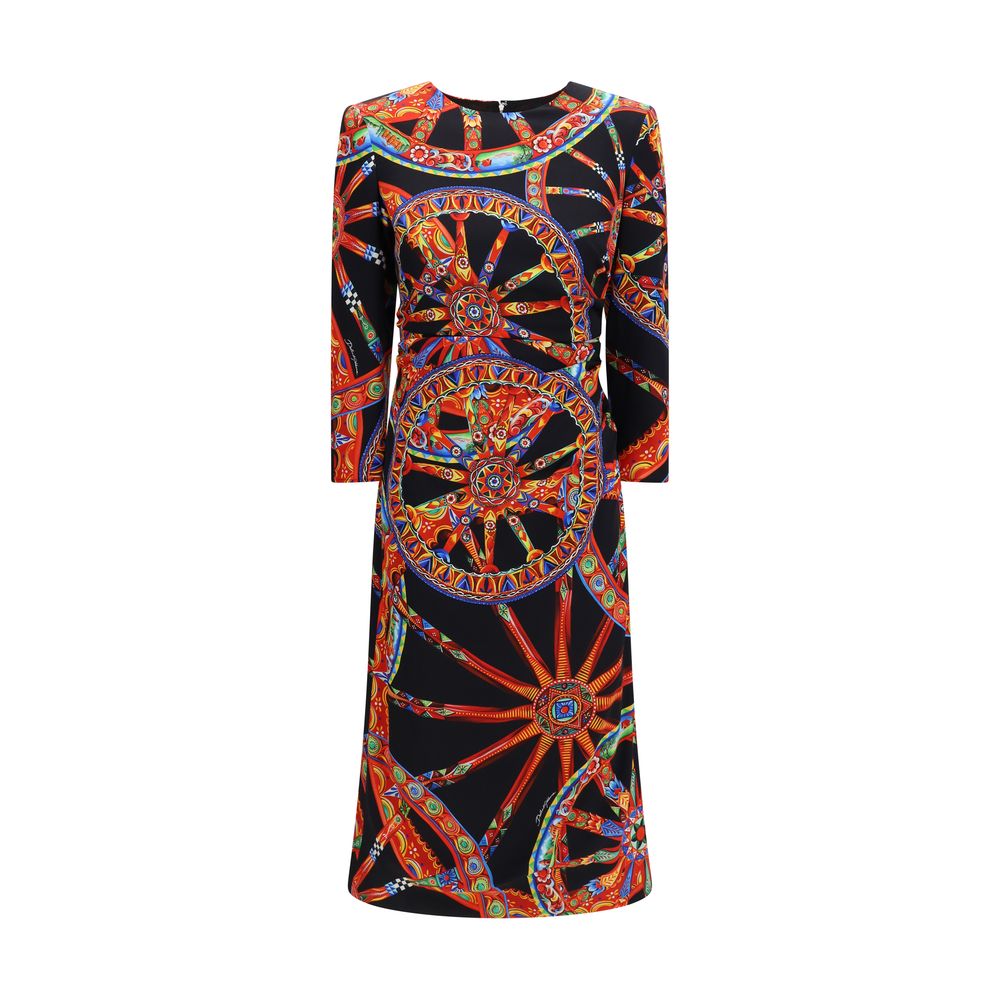 Dress by Dolce & Gabbana for women in silk multicolor, patterned & print features an eye catching silhouette with a sophisticated , elegant three-quarter-sleeve; long-sleeve, and a refined for a eye catching aesthetic.