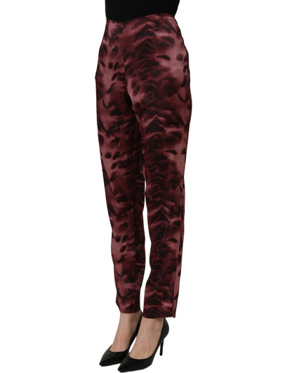 BENCIVENGA Women's Straight High Rise Silk Satin Trousers - Animal Burgundy Patterned Print