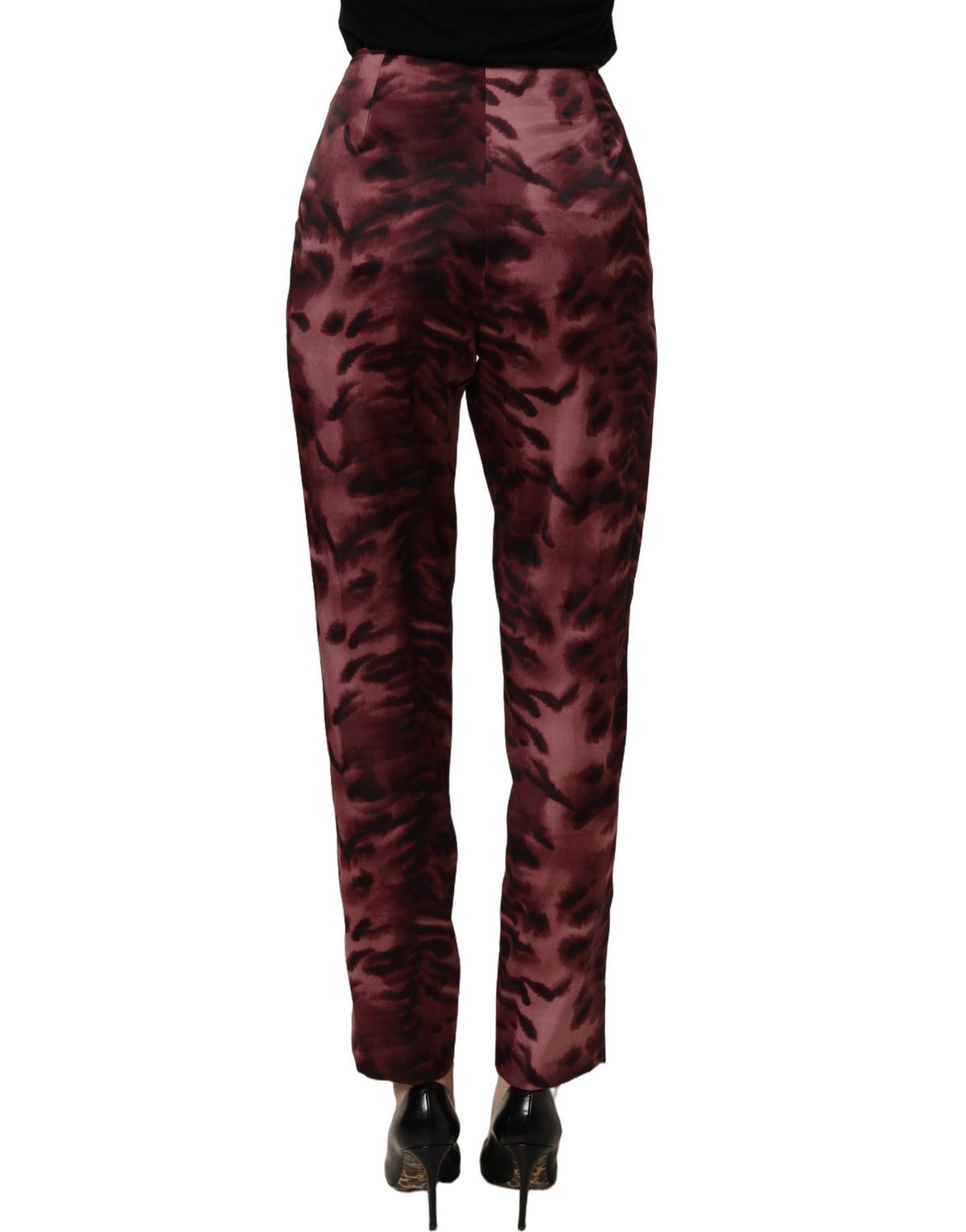 BENCIVENGA Women's Straight High Rise Silk Satin Trousers - Animal Burgundy Patterned Print
