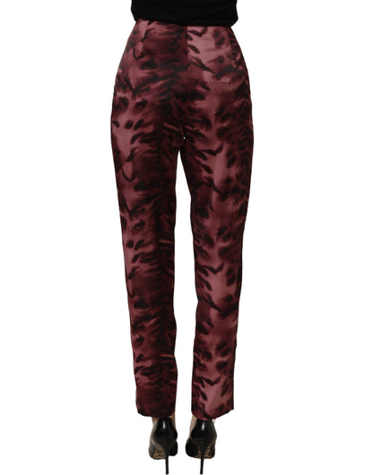 BENCIVENGA Women's Straight High Rise Silk Satin Trousers - Animal Burgundy Patterned Print