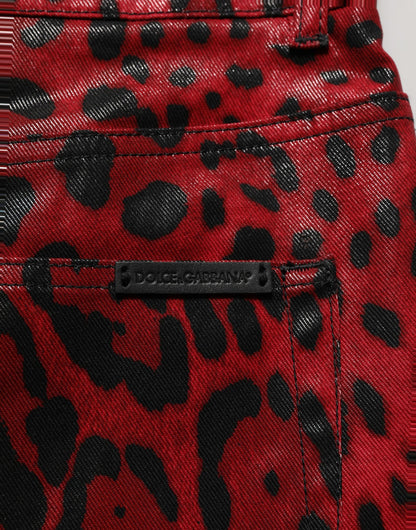 Dolce & Gabbana Women's Skinny Stretch Denim Cotton Jeans - Black Red Leopard Print Print