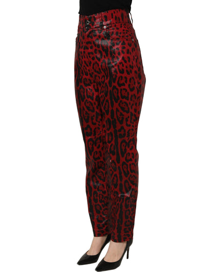 Dolce & Gabbana Women's Skinny Stretch Denim Cotton Jeans - Black Red Leopard Print Print