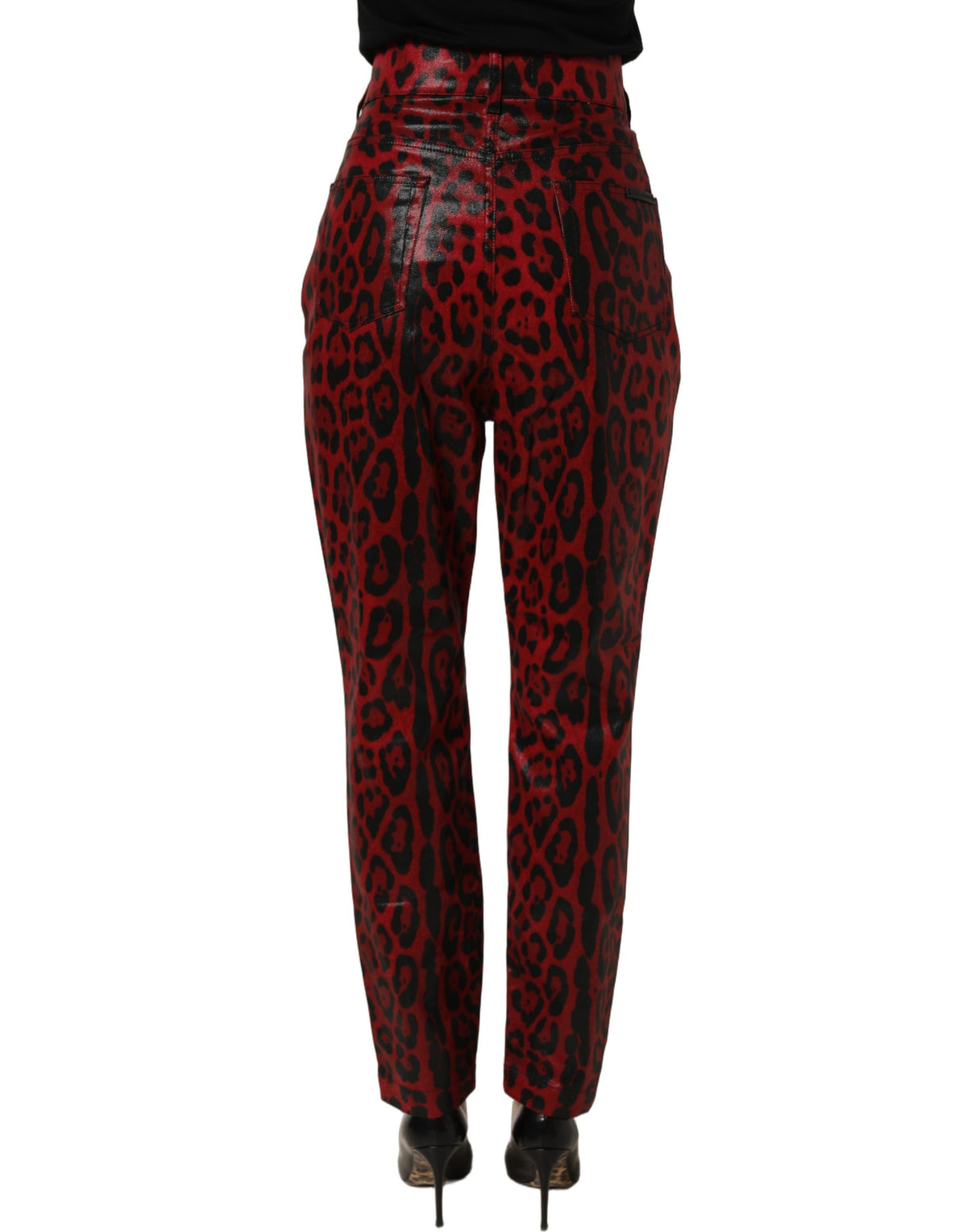 Dolce & Gabbana Women's Skinny Stretch Denim Cotton Jeans - Black Red Leopard Print Print