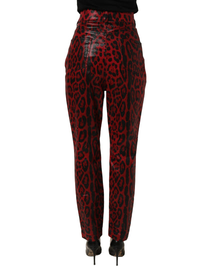 Dolce & Gabbana Women's Skinny Stretch Denim Cotton Jeans - Black Red Leopard Print Print