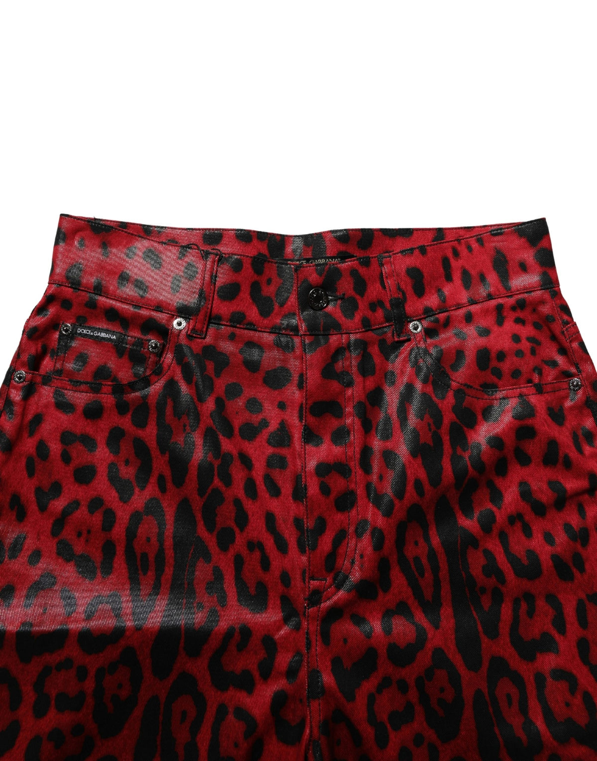 Dolce & Gabbana Women's Skinny Stretch Denim Cotton Jeans - Black Red Leopard Print Print
