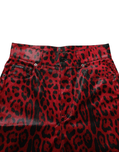 Dolce & Gabbana Women's Skinny Stretch Denim Cotton Jeans - Black Red Leopard Print Print