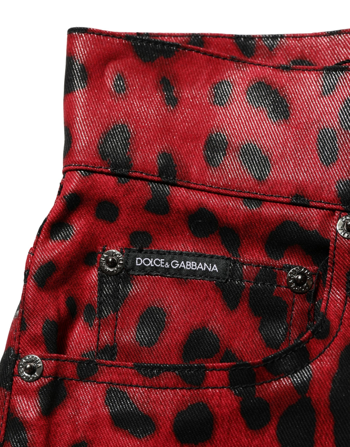 Dolce & Gabbana Women's Skinny Stretch Denim Cotton Jeans - Black Red Leopard Print Print