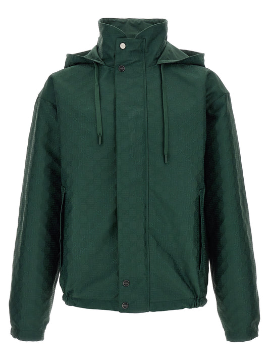 Windbreaker Jacket by Gucci for men in cotton bicolour, dark-green & patterned features an enduring silhouette, showcasing technical windproof and a sophisticated for a truly enduring aesthetic.