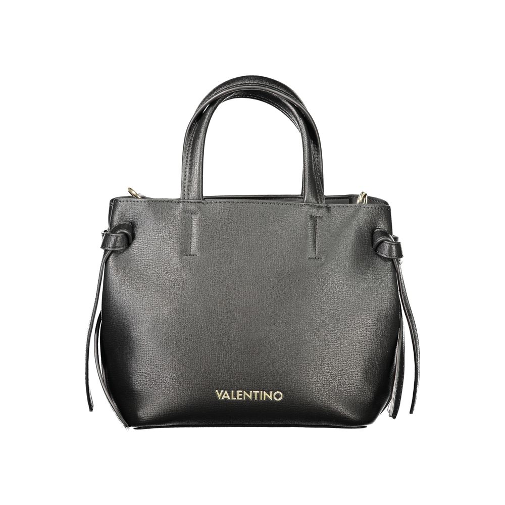 Handbag by Mario Valentino for women in polyurethane black features a contemporary silhouette, showcasing a secure zipper, ample built-in-compartments, and contemporary shoulder-strap, adjustable-strap & handle for a sophisticated look.