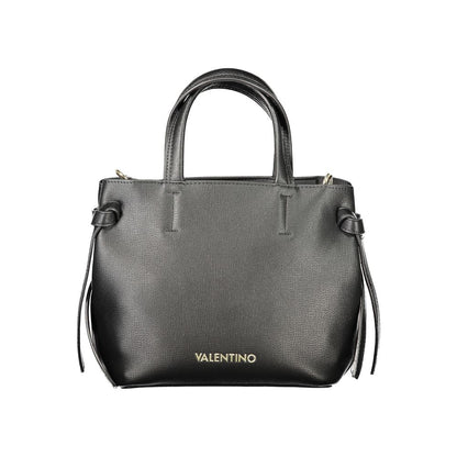 Handbag by Mario Valentino for women in polyurethane black features a contemporary silhouette, showcasing a secure zipper, ample built-in-compartments, and contemporary shoulder-strap, adjustable-strap & handle for a sophisticated look.