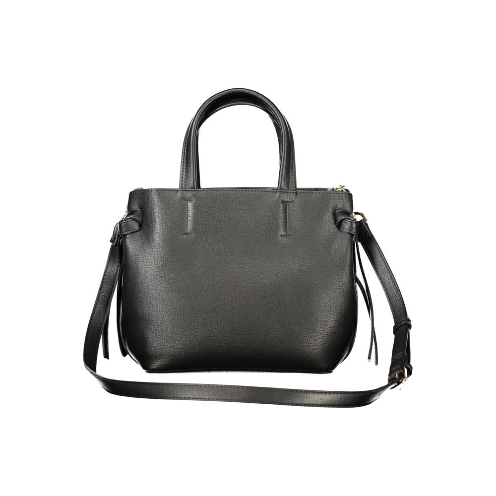 Handbag by Mario Valentino for women in polyurethane black presents a ornamental silhouette, showcasing a secure zipper, ample built-in-compartments, and versatile shoulder-strap, adjustable-strap & handle for a ornamental finish.
