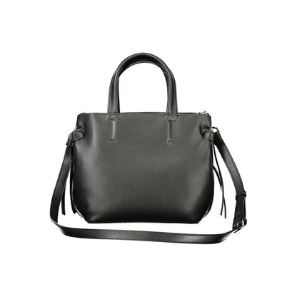 Handbag by Mario Valentino for women in polyurethane black presents a ornamental silhouette, showcasing a secure zipper, ample built-in-compartments, and versatile shoulder-strap, adjustable-strap & handle for a ornamental finish.