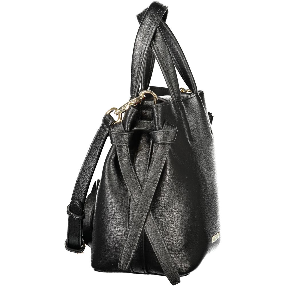 Handbag by Mario Valentino for women in polyurethane black features an refined silhouette, showcasing a secure zipper, ample built-in-compartments, and versatile shoulder-strap, adjustable-strap & handle for a sophisticated refined aesthetic.