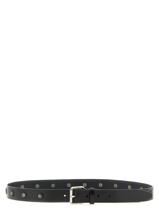 Belt by Lemaire for men in calfskin leather black & silver features an artisanal finish, elegantly showcasing the signature style and artisanal craftsmanship of the Calfskin Leather Belt design.