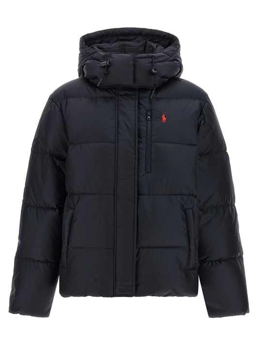 Hooded Puffer Jacket by Polo Ralph Lauren for women in nylon fabric navy, red & signature features an contemporary silhouette, showcasing a sophisticated hooded neckline and contemporary windproof, hooded & insulated for a truly refined look.