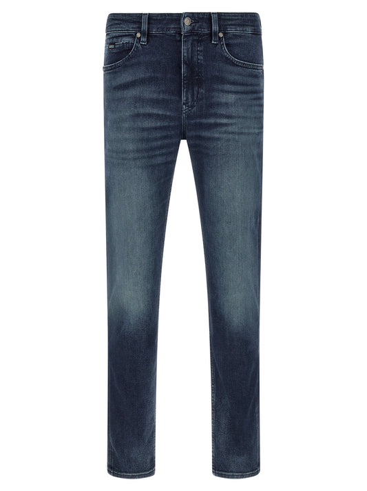 Jeans by Hugo Boss for men in stretch denim cotton dark-blue features an sophisticated and tapered-leg with a precise long, creating a sophisticated and sophisticated silhouette.