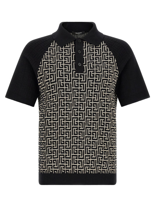 Polo Shirt by Balmain for men in line polyamide cotton & viscose bicolour, black, white, jacquard & monogram showcases a enviable silhouette, featuring a refined and for a enviable finish.