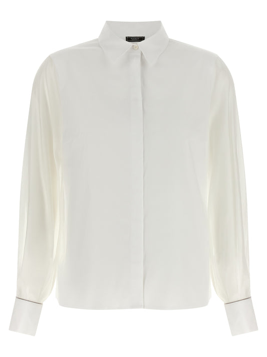 Blouse by Peserico for women in stretch cotton transparent, white & signature, featuring a nuanced and nuanced for a sophisticated finish.