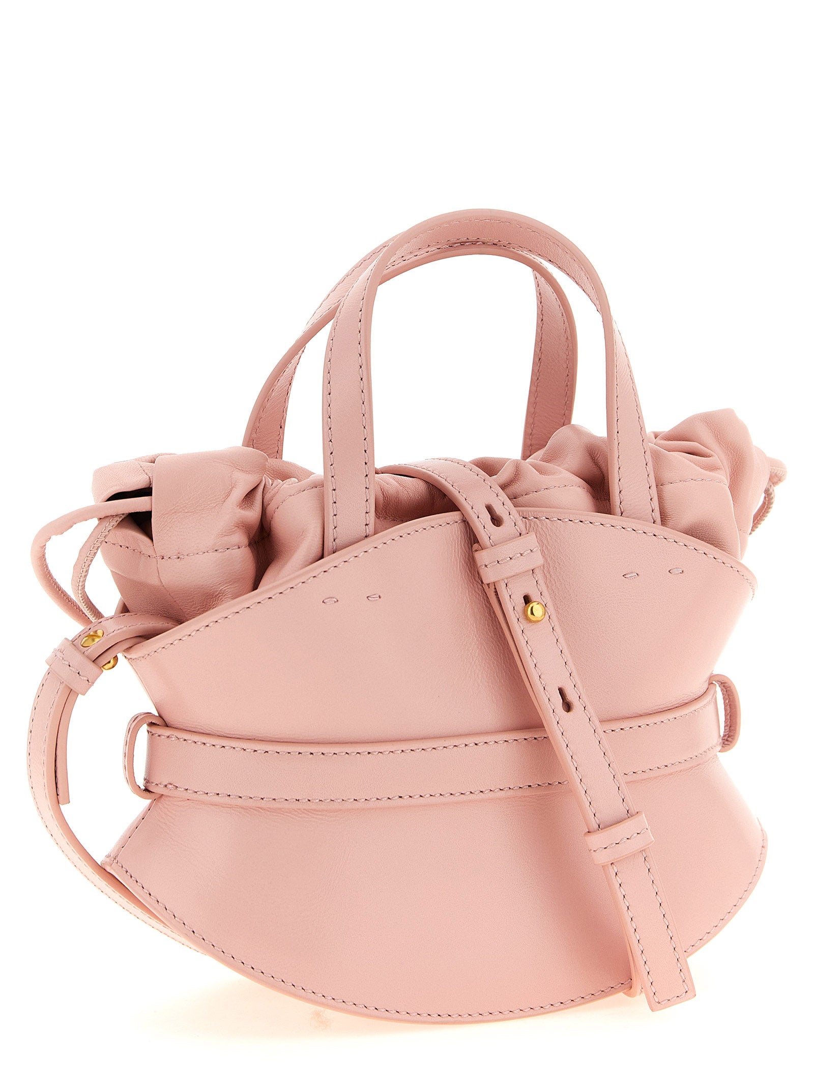 Small Crossbody Clutch Handbag by Balmain for women in calfskin leather gold, multicolor & pink features a exquisite silhouette, showcasing a secure drawstring & buckle and exquisite with versatile shoulder-strap, handle & belt-strap for a exquisite finish.