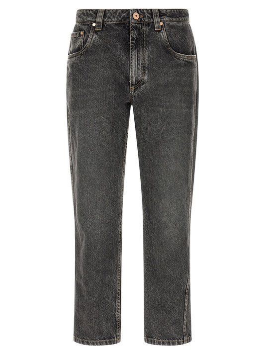 Jeans by Brunello Cucinelli for women in cotton denim dark-gray & gray features an refined tailoring silhouette, showcasing a premium straight-leg & cropped with a and cropped cut for a refined tailoring look.