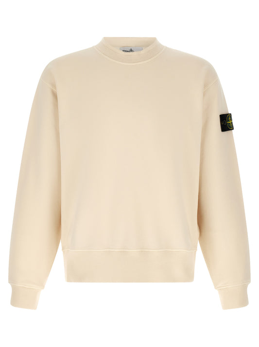 Sweatshirt by Stone Island for men in organic cotton ivory & white features an provocated silhouette, detailed with a provocated and a refined crew neckline for a sophisticated aesthetic.