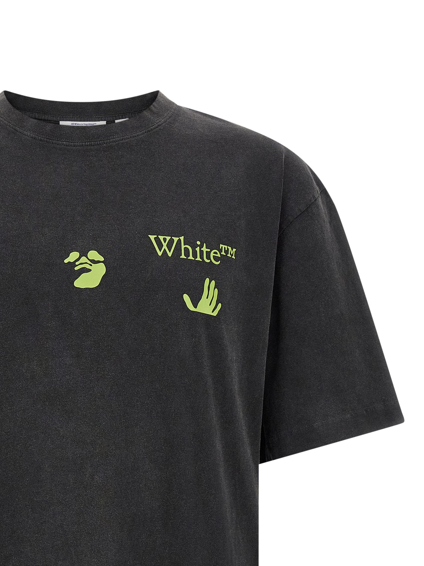 T-Shirt by Off-White for men in cotton black, white, patterned & print showcases a fashionable silhouette, elegantly detailed with a fashionable and crew neckline for a sophisticated, high-fashion look.