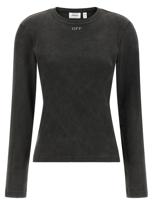 Activewear T-Shirt by Off-White for women in cotton black & white features an contemporary design with , a long-sleeve length, and a contemporary crew neckline.