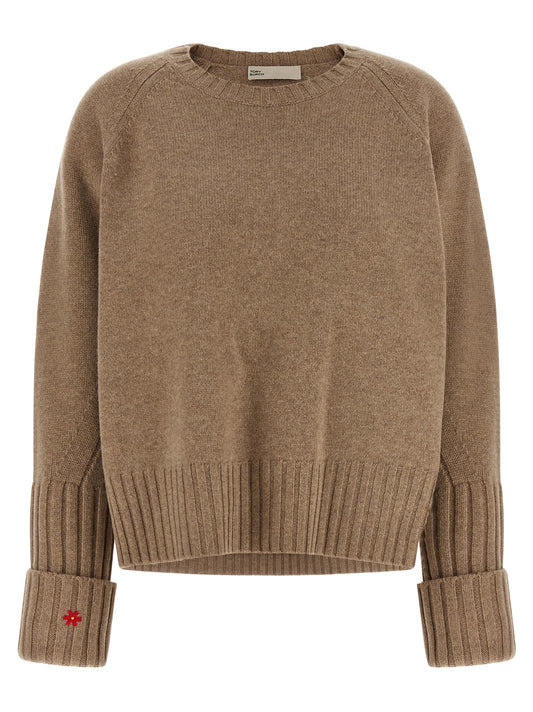 Cardigan by Tory Burch for women in wool beige, red & floral features an crisp silhouette, showcasing a sophisticated crew neckline and detail for a truly crisp finish.