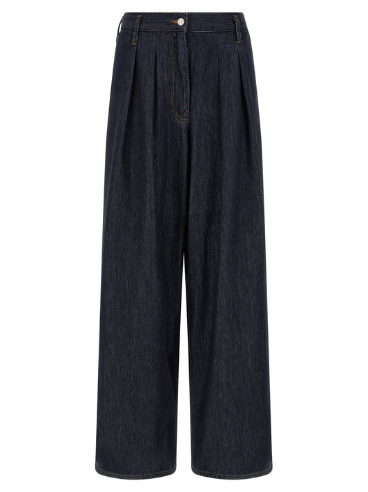 Jeans by Dries Van Noten for women in denim cotton canvas blue, indigo & orange features an sophisticated high rise and relaxed-fit & wide with a precise long, creating a sophisticated and sophisticated silhouette.