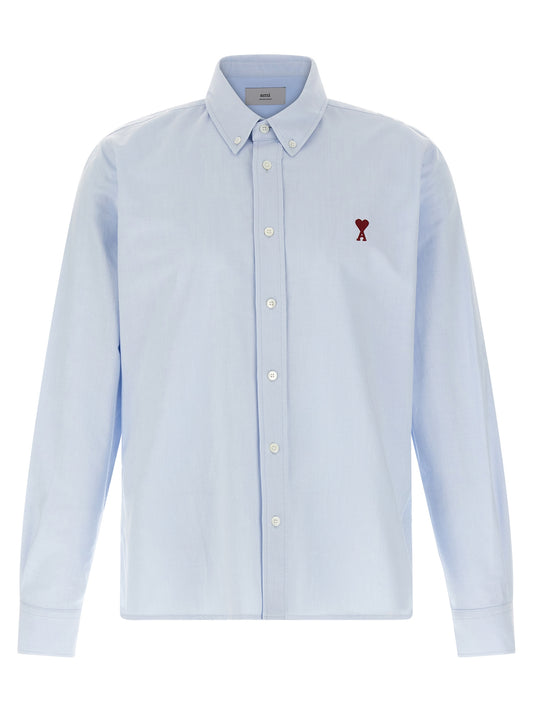 Shirt by Ami Paris for men in cotton light-blue presents a discerning silhouette, showcasing a sophisticated and for a truly discerning finish.