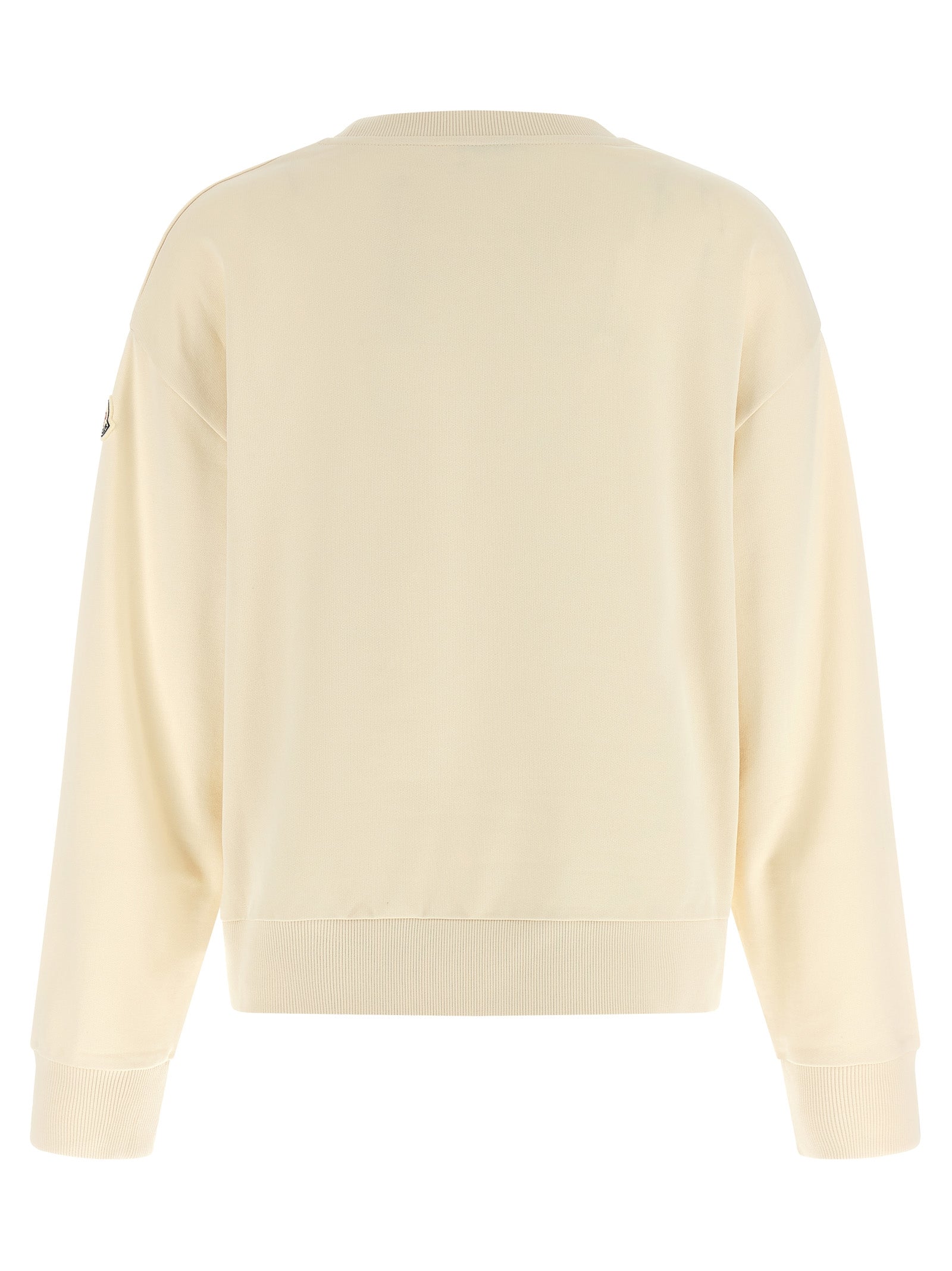 Activewear Sweatshirt by Moncler for women in cotton felt beige & signature showcases a versatile silhouette, artfully detailed with a versatile crew neckline and for a versatile finish with .