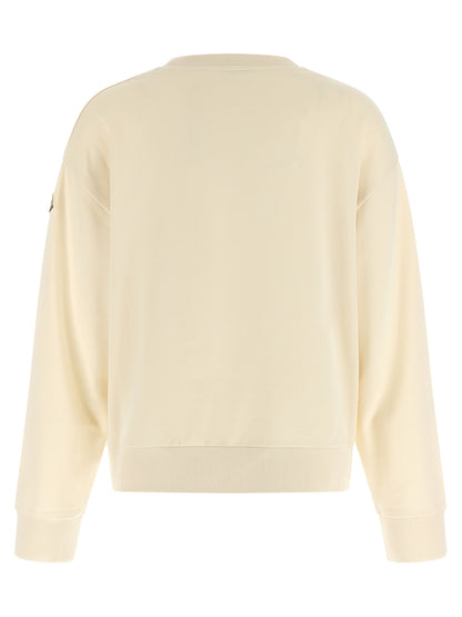 Activewear Sweatshirt by Moncler for women in cotton felt beige & signature showcases a versatile silhouette, artfully detailed with a versatile crew neckline and for a versatile finish with .