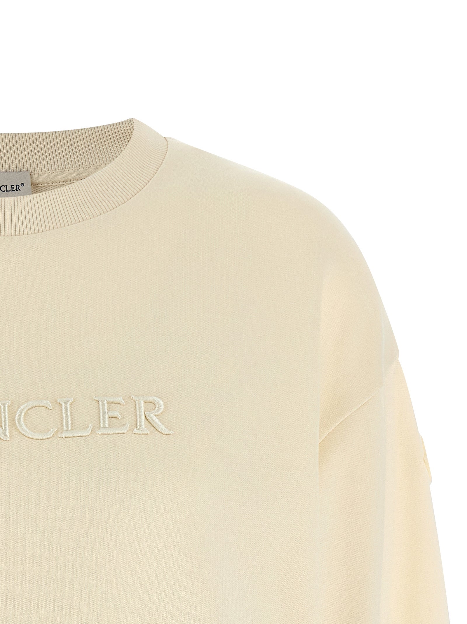 Activewear Sweatshirt by Moncler for women in cotton felt beige & signature features an contemporary silhouette with , refined detailing, and an contemporary crew neckline for a sophisticated performance look.