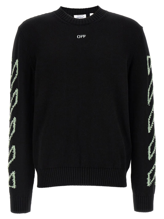 Cardigan by Off-White for men in cotton black & white features an impeccable silhouette, showcasing a sophisticated crew neckline and detail for a truly impeccable finish.
