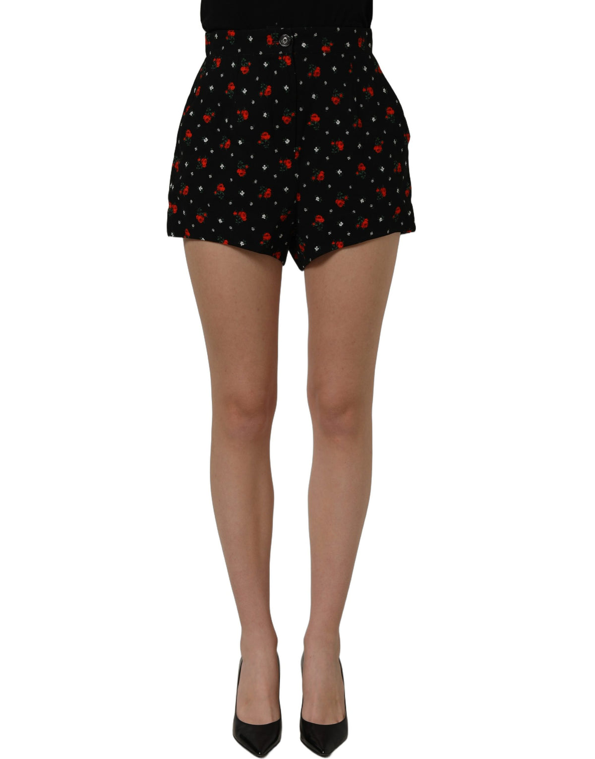 Dolce & Gabbana Women's High Rise Polyester Silk & Viscose Short Trousers - Black Floral
