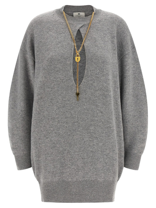 Dress by Elisabetta Franchi for women in polyamide & cashmere gray, gold, signature & monogram features an magnificent silhouette, artfully detailed with a magnificent and that flows into an magnificent short.