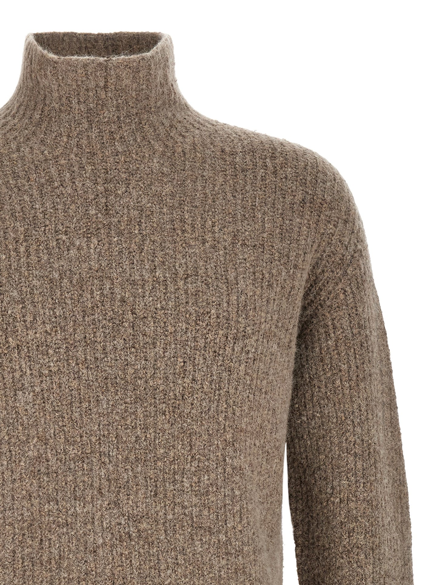 Cardigan by Roberto Collina for men in polyamide cotton & alpaca wool beige features a dramatic silhouette, showcasing a sophisticated high-neck neckline and dramatic detail for a timeless, premium look.