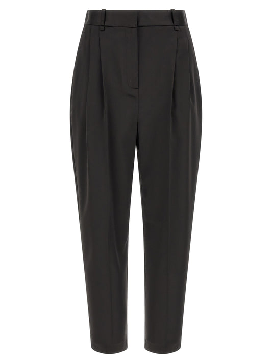 Elisabetta Franchi Women's Tapered Leg Cropped High Rise Polyester Satin Trousers - Black