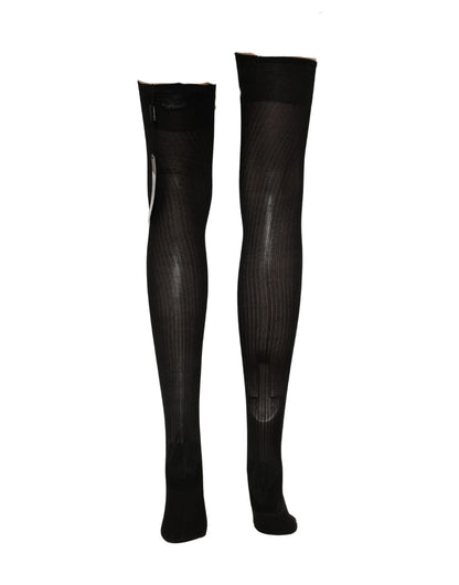 Dolce & Gabbana Black DG Logo Rhinestones Stretch Thigh High Socks