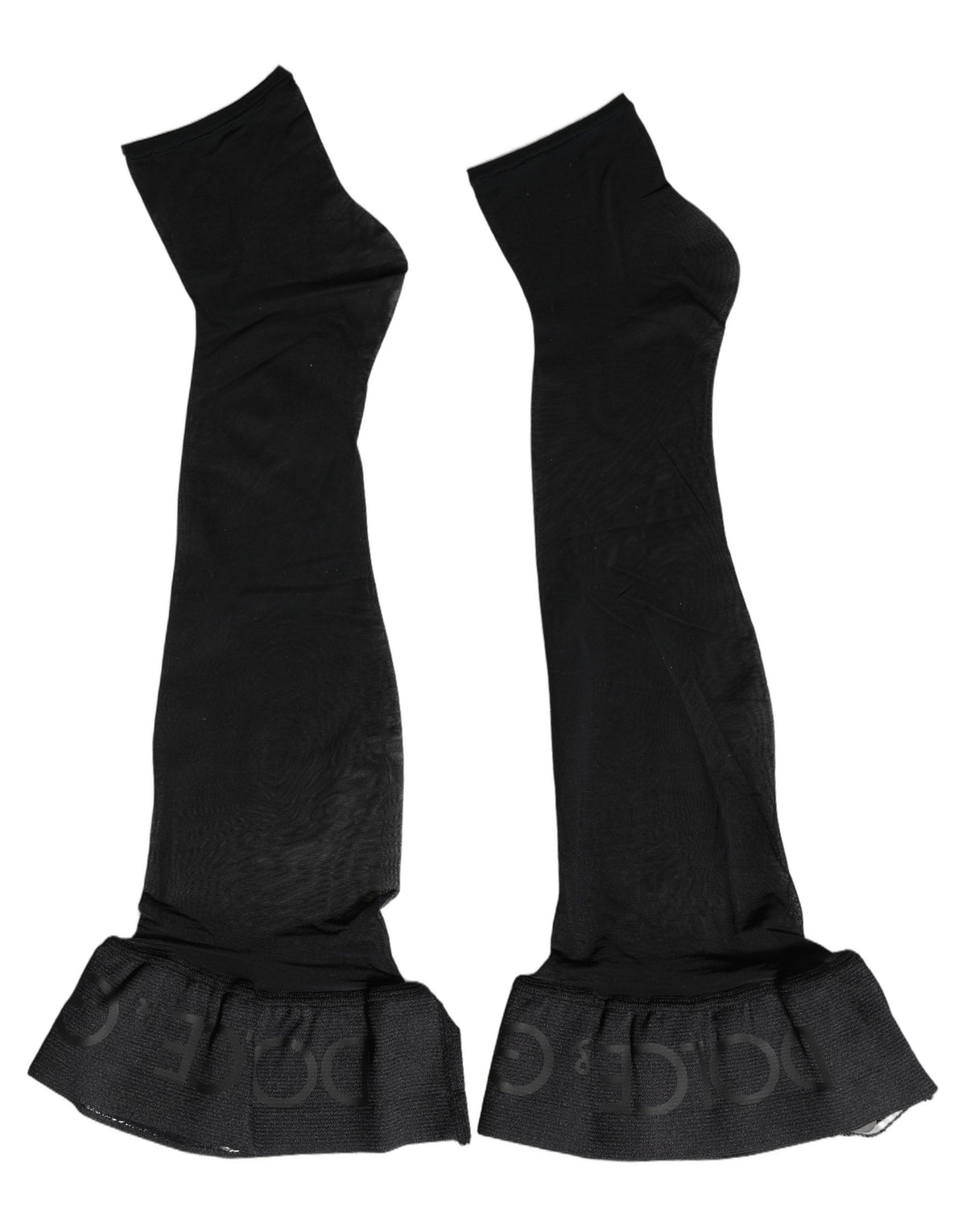 Socks by Dolce & Gabbana for women in stretch nylon & calf leather black features a nuanced silhouette, showcasing the nuanced Women's Stretch Nylon & Calf Leather Socks design with a refined, premium finish.