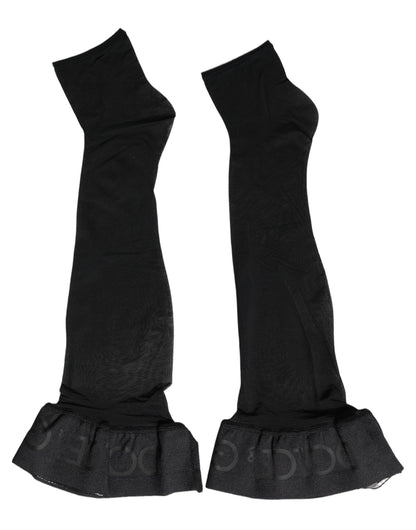 Socks by Dolce & Gabbana for women in stretch nylon & calf leather black features a nuanced silhouette, showcasing the nuanced Women's Stretch Nylon & Calf Leather Socks design with a refined, premium finish.